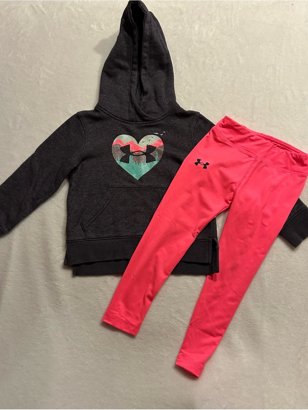 Under Armour Girls 4T 2-Piece Fleece Hooded Hoodie & Leggings Set Pink/Gray